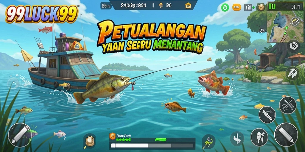 Screenshot gameplay <strong>99LUCK99</strong> yang menampilkan aksi memancing yang seru.