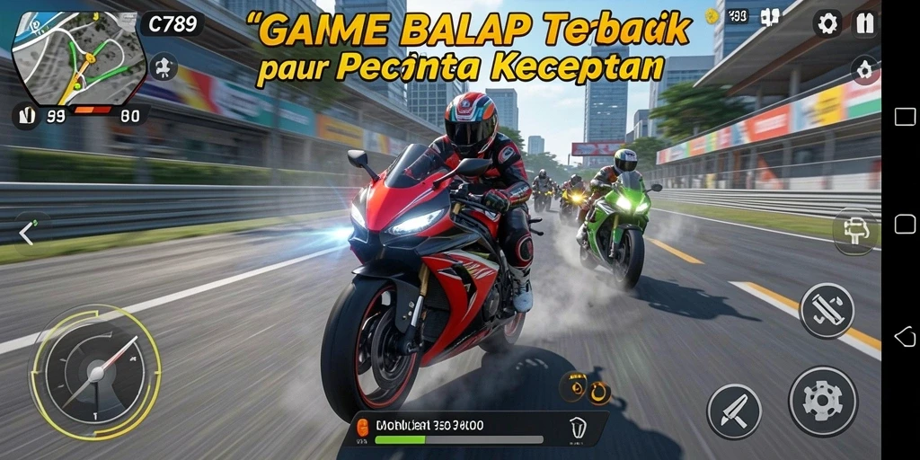 Gameplay menegangkan C789 dengan balapan motor yang seru.