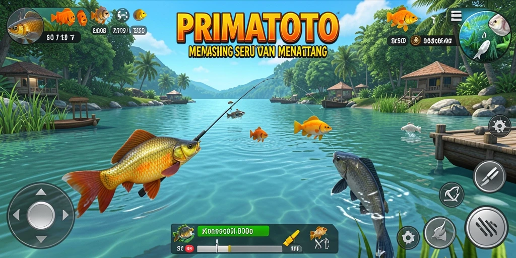 Screenshot PRIMATOTO menampilkan aksi memancing seru yang menggembirakan.