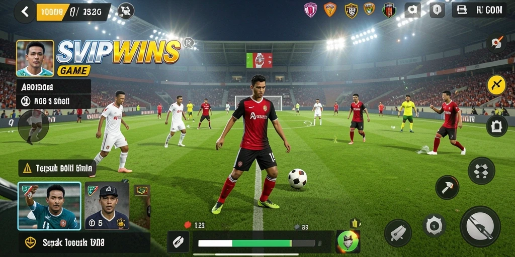 Tampilan gameplay SVIPWINS dengan aksi sepak bola yang mendebarkan.