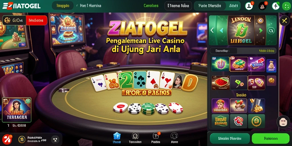 Screenshot gameplay ZIATOGEL menunjukkan dealer cantik dan suasana kasino yang menawan.
